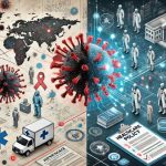 the image representing disease outbreaks and healthcare policy updates. It visually contrasts the chaotic nature of outbreaks with the structured approach of healthcare policies.