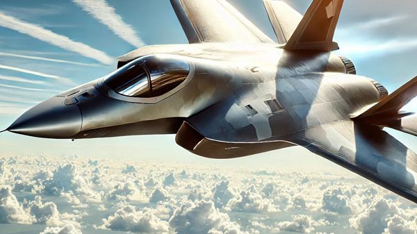 a fighter jet soaring through the sky, designed with sleek lines and military camouflage patterns in Sudan Airstrikes