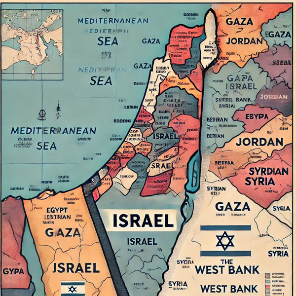 The map of Israel and Gaza