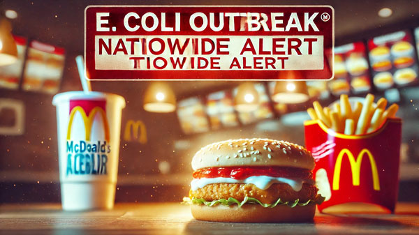 An image illustrating the urgent E. coli outbreak alert tied to a popular fast-food chain