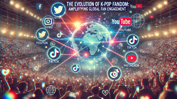 An image capturing the global engagement of K-Pop fans through social media connections.