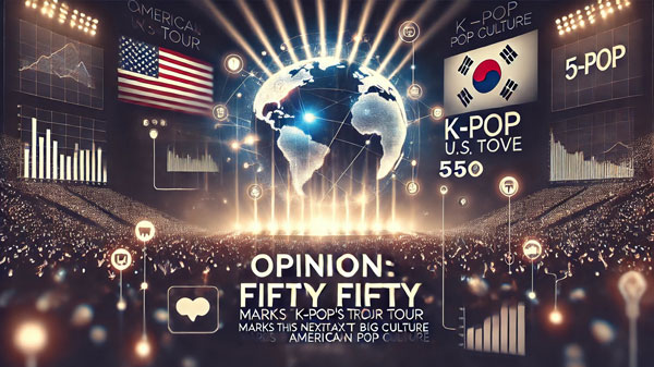 An image for the opinion article on Fifty Fifty’s U.S. tour and its cultural impact, designed to be thought-provoking and informative.