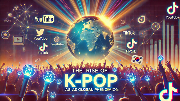 An image for "The Rise of K-Pop as a Global Phenomenon," capturing the global reach and energy of K-Pop.